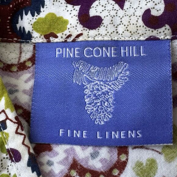 Pine Cone Hill Sleeveless Top Small Green Burgundy Knot Collar Boho Indie Cotton - Picture 2 of 9